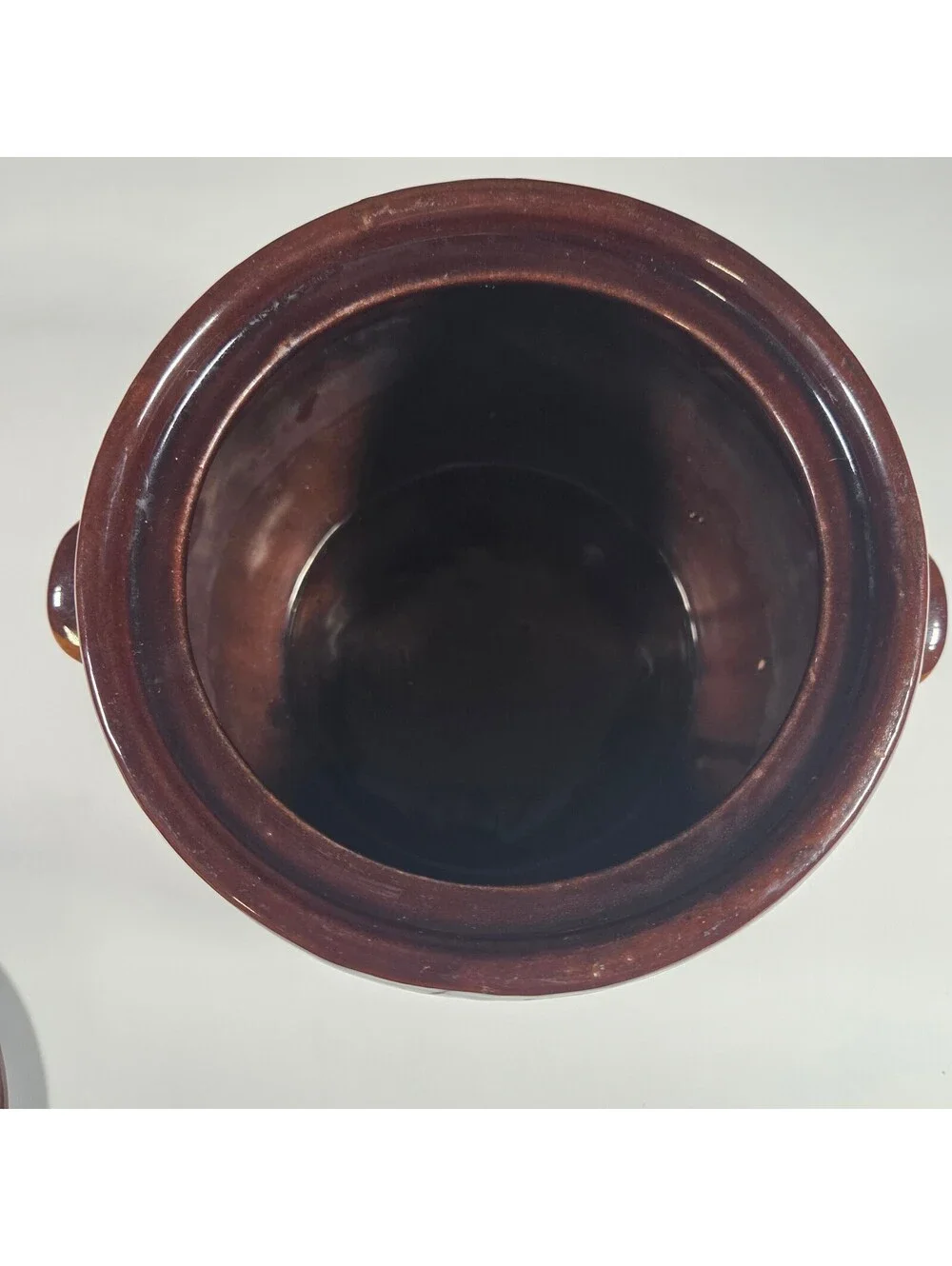 Vintage Ceramic Brown and Cream Covered Pot with Handles